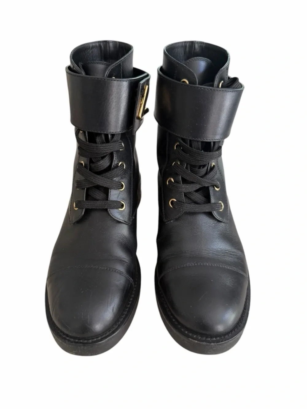 Louis Vuitton Black Leather Lace-Up Ankle Boots with Gold LV Emblem Size 38 - Picture 2 of 8